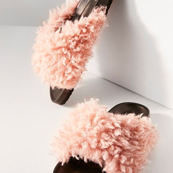 Faux Shearling Fur Pool Slides Sandals Slip On - Picture 2 of 6